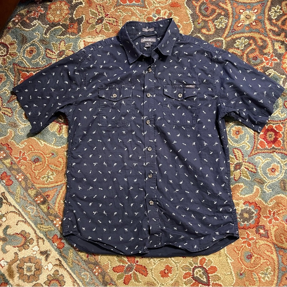 Eddie Bauer Short Sleeve Classic Fit Button Down Fly Fishing Pattern